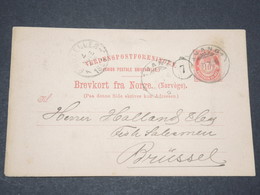 NORVEGE - Entier 10 Ore Pour Bruxelles - 1896 - P 22576 - Entiers Postaux
