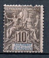 ANJOUAN - 1892:  Protectorat Français -  10c Noir N° 5* - Unused Stamps