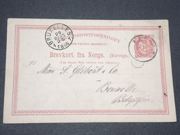 NORVEGE - Entier 10 Ore Pour Bruxelles - 1886 - P 22598 - Ganzsachen