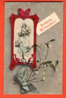 GBG-39 Joyeux Noël Fröhliche Weihnachten. Motif Avec Femme Dans Miroir, Gui  Circulé En 1906 Vers Roubaix Pli Angle - Altri & Non Classificati