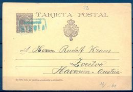 1898 , HUELVA , ENTERO POSTAL E.P. 36 , RIO TINTO - AUSTRIA , MUY RARA MARCA DE CARTERIA " HUELVA / NIEBLA " - 1850-1931