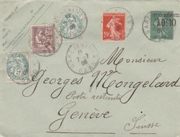 Entier Postal Semeuse TSC Taxe Réduite Complément Affranchissement ( Mouchon 126 + ) Gare De Nimes 7/7/1906 Pour Suisse - Standard- Und TSC-Briefe (vor 1995)