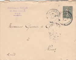 Entier Postal Semeuse Yvert 130 E7 Pau Basses Pyrénées 1/3/1919 Pour Nimes  Gard - Standaardomslagen En TSC (Voor 1995)