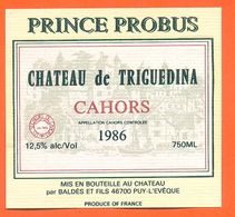 étiquette De Vin De Cahors Chateau De Triguedina 1986 Baldès Et Fils à Puy L'éveque - 75 Cl - Cahors