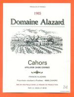 étiquette De Vin De Cahors Domaine Alazard 1985 Francis Alazard à Pradines - 75 Cl - Cahors