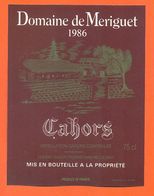 étiquette De Vin De Cahors Domaine De Meriguet 1986 Vincent Roger - 75 Cl - Cahors