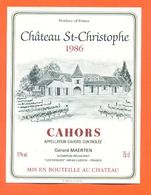 étiquette De Vin De Cahors Chateau Saint Christophe 1986 Gerard Maerten à Luzech - 75 Cl - Cahors