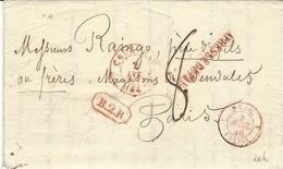 1840- Lettre De COURTRAY Pour Paris  B.2.R Encadré Rouge + APRES LE DEPART  Taxe 8 D. - 1830-1849 (Independent Belgium)