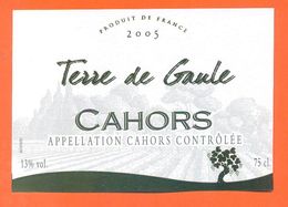 étiquette De Vin De Cahors Terre De Gaule 2005 - 75 Cl - Cahors