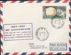 Aviation Poste Aérienne 40 Anniversaire 1ers Vols De Nuit Commerciaux Par Maurice Nogues Trajet Strasbourg Paris YT 1360 - 1960-.... Brieven & Documenten