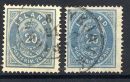 ICELAND 1882 Definitive 20 Aur. Perforated 14:13½ In Both Shades, Used.  Michel 14Aa-b - Gebraucht