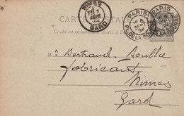 Entier Postal Sage Yvert  89 CP4 De PARIS Pl De La Bourse 6/9/1894 Pour Nimes Gard - Standard Postcards & Stamped On Demand (before 1995)