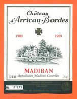 étiquette  Vin Madiran Chateau D'arricau Bordes 1989 Gilbert Terradot à Arricau Bordes - 75 Cl - Madiran