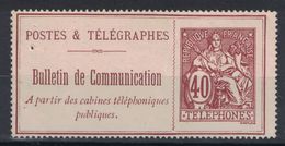 TIMBRE TÉLÉPHONE N° 26 NEUF / FACIALE 40c ROUGE-BRUN Et SANS FOND DE SURÉTÉ - Telegraph And Telephone