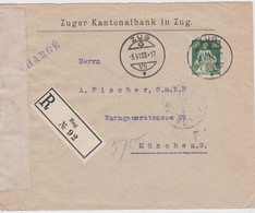 SUISSE 1920 LETTRE RECOMMANDEE DE ZUG AVEC CACHET ARRIVEE MUNICH - Covers & Documents
