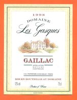 étiquette Vin De Bordeaux Gaillac Domaine Les Gasques 1998 - 75 Cl - Gaillac
