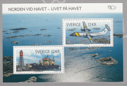 Sweden 2012 MNH Souvenir Sheet Of 2 12k Airplane, Boat, Lighthouse Life At Sea - Nuevos