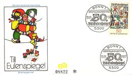 ALLEMAGNE 769 FDC 1er Jour Thyl EULENSPIEGEL UYLENSPIEGEL Tijl IULENSPIEGEL Hibou Owl VANDERSTEEN TINTIN HERGE 22 - Bandes Dessinées