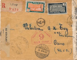 Lettre Recommandé Lome Togo Via Osino Gold Coast Contrôle Postal - Briefe U. Dokumente