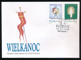 POLAND FDC 1998 EASTER PASCHAL LAMB THE RESSURRECTED CHRIST HOLIDAYS CHRISTAIANITY CELEBRATIONS - Easter