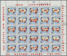 ** Guyana: 1983. Miniature Sheet Of 25 Stamps "20c Helicopis Cupido" With DOUBLE OVERPRINT Thereof One - Guyana (1966-...)