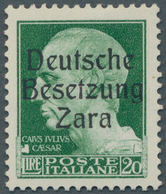 ** Dt. Besetzung II WK - Zara: 1943, 20 Lire Dunkelgrün, Aufdruck Type I, Farbfrisches Exemplar In Gute - Besetzungen 1938-45