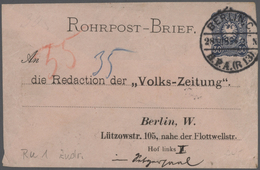 GA Deutsches Reich - Ganzsachen: 1876/1926, ROHRPOST: Sammlung Von Ca. 26 Karten/Briefe Gelaufen Und Ca - Altri & Non Classificati