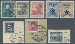 */O/Br Sudetenland: 1938/1939: Interessantes Lot Der Aufdruckausgaben Von Karlsbad (13 Marken, 3 Briefstück - Sudetenland
