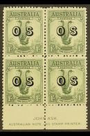 OFFICIAL 1932 1s Green, Lyrebird, "O S" Overprint In JOHN ASH Imprint Block Of 4, SG O136, Fine Mint, Hinged On Top Pair - Altri & Non Classificati