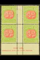 POSTAGE DUE 1931-36 4d Carmine And Yellow-green, Perf 11, SG D109, JOHN ASH Imprint Block Of Four, Mint (4 Stamps) For M - Andere & Zonder Classificatie