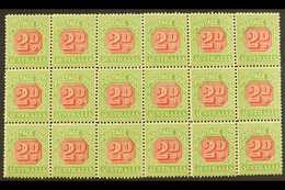 POSTAGE DUES 1901 2d Rosine And Yellow Green, SG D65, Mint Block Of 18, (2 Og) Rest NHM, Showing Minor Plate Flaws  For  - Andere & Zonder Classificatie