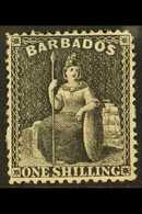 1872 1s Black Britannia With Clean Cut Perforation, SG 54, Fine Mint. For More Images, Please Visit Http://www.sandafayr - Barbados (...-1966)