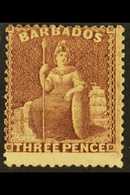 1873 3d Brown-purple Britannia, SG 63, Mint With Good Colour And Part Gum, Centred To Top. For More Images, Please Visit - Barbados (...-1966)