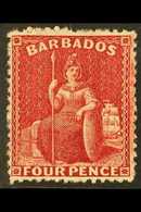 1875-81 4d Carmine Britannia, SG 77, Very Fine Mint. For More Images, Please Visit Http://www.sandafayre.com/itemdetails - Barbados (...-1966)