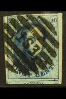 1861 20c Blue (SG 14, COB 11, Michel 8 II), Used With Superb Railway "EST" Barred Cancel, Four Margins Very Close At Top - Andere & Zonder Classificatie