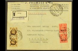 ERITREA 1945 Commercial Reg'd Cover To India, Franked 1d X2, 2½d X4 (on Reverse) And 1s Pair, SG M11, M13 & M18, Asmara  - Africa Oriental Italiana