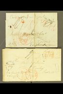 1837-1839 MAIL TO GREAT BRITAIN. Two Part Entire Letters Addressed Via New York To London And To Scotland (with Two Scot - Otros & Sin Clasificación