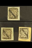 DIEGO-SUAREZ POSTAGE DUES 1892 10c, 15c And 30c Black (Yvert & Maury 8, 9 & 11), Each Tied On Small Piece By Fine Cds. ( - Autres & Non Classés