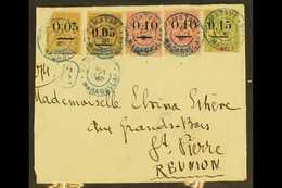 MADAGASCAR 1902 (5 Sept) Regiistered Cover To Reunion Bearing Range Of Five Surcharges To 0.15 On 1f (Yvert 55, SG 33) I - Sonstige & Ohne Zuordnung