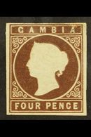 1869 4d Brown, No Watermark, SG 1, Mint With 4 Margins, Tiny Pinhole Upper Right. For More Images, Please Visit Http://w - Gambie (...-1964)
