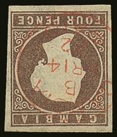 1874 4d Brown Imperf With WATERMARK INVERTED Variety, SG 5w, Superb Used With Four Good To Large Margins, And Neat Full  - Gambie (...-1964)