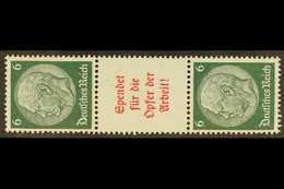 1934 6pf+label+6pf Grey-green Hindenburg Vertical SE-TENANT STRIP Of 3, Michel S 126, Never Hinged Mint, Very Fresh. For - Autres & Non Classés