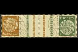 1937-39 3pf+labels+6pf Hindenburg Horizontal SE-TENANT TETE-BECHE STRIP With 9mm Between Brown Bars, Michel KZ 27.2, Ver - Other & Unclassified