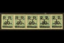 RHINELAND REPUBLIC 1923 20mil On 1mil (x3) & 30mil On 1mil (x2) "R.R." Local Overprints Horizontal SE-TENANT STRIP Of 5, - Sonstige & Ohne Zuordnung