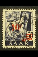 SAAR 1947 10f On 50pf Slate- Violet Original Printing, Michel 235 ZI (SG 232A, £7000), Very Fine Used With 2014 Straphil - Autres & Non Classés