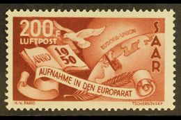 1950 200f Brown Lake Air Council Of Europe (Michel 298, SG 295), Never Hinged Mint, Very Fresh. For More Images, Please  - Autres & Non Classés