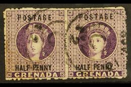 1881 ½d Deep Mauve Pair, Horizontal Pair R/h Stamp Showing The Variety "No Hyphen", SG 21/21d, Good Used. For More Image - Grenada (...-1974)