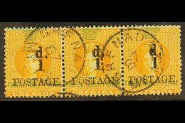 1886 1d On 1½d Orange, SG 37, Superb Used Horizontal Strip Of 3. Ex Danforth Walker. For More Images, Please Visit Http: - Granada (...-1974)