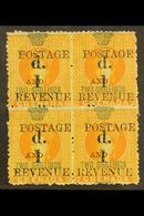 1888 1d On 2s Orange, SG 44, Superb Mint Og Block Of 4. For More Images, Please Visit Http://www.sandafayre.com/itemdeta - Grenada (...-1974)