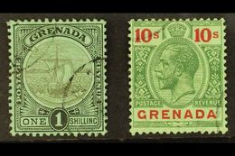 1908 1s And 10s, Wmk CA, SG 82/3, Very Fine Used. Scarce Issue. (2 Stamps) For More Images, Please Visit Http://www.sand - Granada (...-1974)